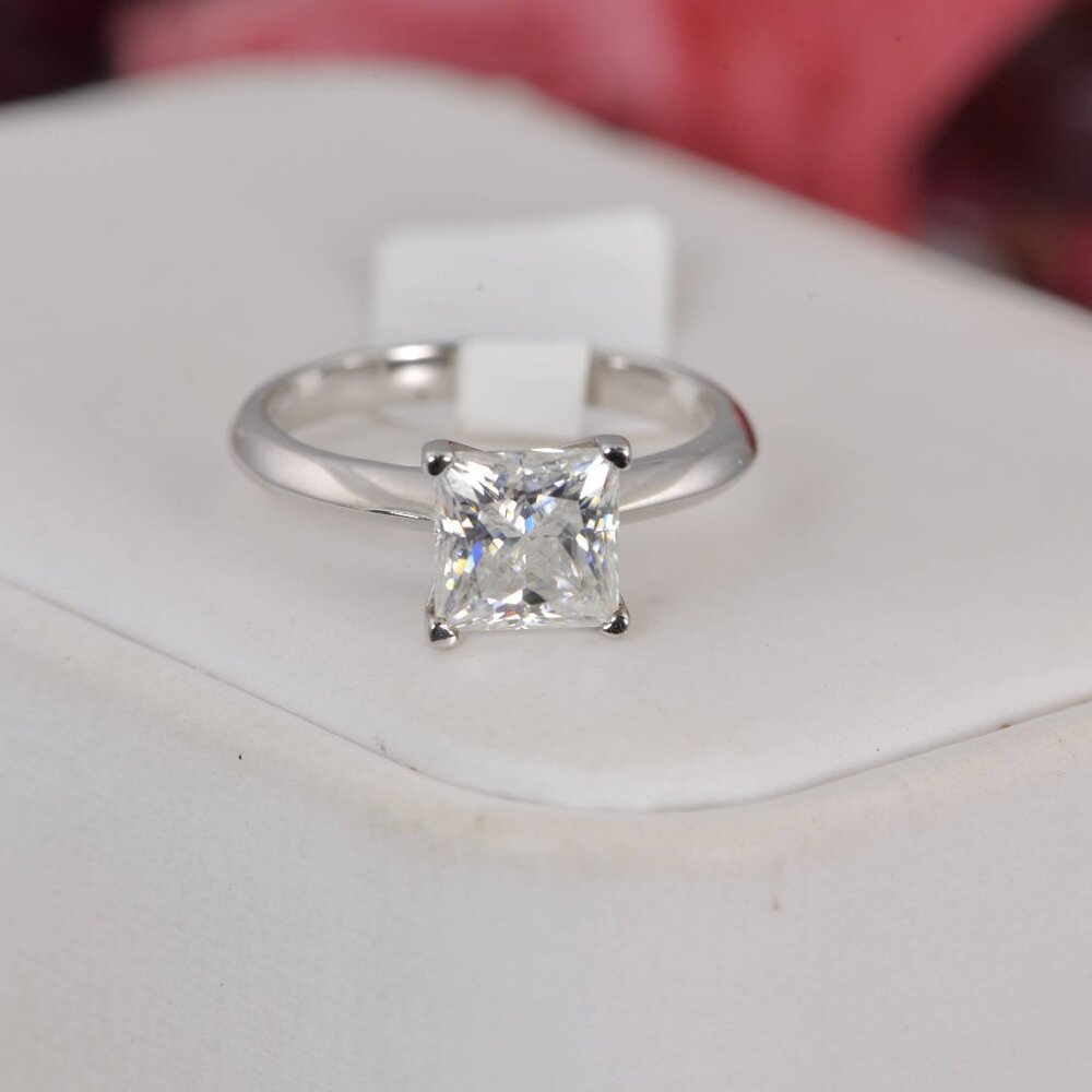 Real Moissanite 2ct Princess Cut Engagement Ring